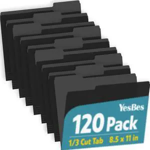 120 Pack File Folders 8.5 x 11 Inch, 1/3 Cut Tab Black File Folders Letter Size, School Business Office Filing Folder for Document, Black 120 Pack File Folders 8.5 x 11 Inch, 1/3 Cut Tab Black File Folders Letter Size, School Business Office Filing Folder for Document, Black