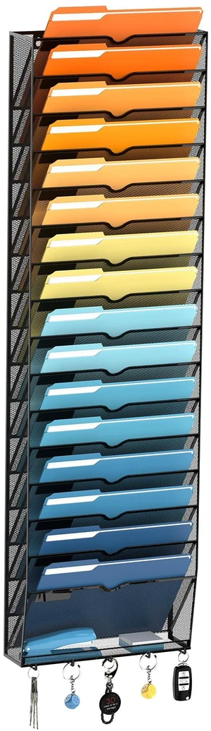 17-Tier Hanging Wall File Organizer with Hooks for Office Organization Mesh Wall File Holder, Mail Organizer Wall Mounted for Papers, Documents, Folders and Magazines in Home Office, Classroom 17-Tier Hanging Wall File Organizer with Hooks for Office Organization Mesh Wall File Holder, Mail Organizer Wall Mounted for Papers, Documents, Folders and Magazines in Home Office, Classroom
