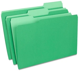 Colored File Folders, Legal Size, 3-Tab, Green, 100/Pack Durable paper stock for everyday office document organization and filing Colored File Folders, Legal Size, 3-Tab, Green, 100/Pack Durable paper stock for everyday office document organization and filing