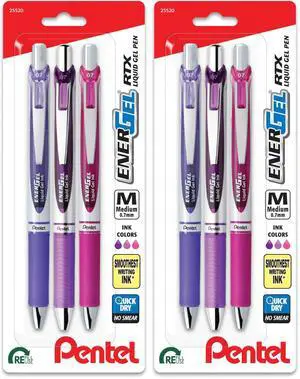 EnerGel RTX Retractable Liquid Gel Pen,Passion Hue,0.7mm,Assorted Violet Ink Pens (BL77PASBP3M),3 Count (Pack of 2) EnerGel RTX Retractable Liquid Gel Pen,Passion Hue,0.7mm,Assorted Violet Ink Pens (BL77PASBP3M),3 Count (Pack of 2)