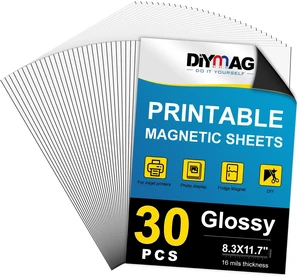 Printable Magnetic Sheets, Glossy 30P 8.3"x11.7" for Inkjet Printer Flexible Magnetic Paper, Non-Adhesive for DIY Crafts, Photo Wall, Cars, Refrigerator, Classroom and Office Decor Printable Magnetic Sheets, Glossy 30P 8.3"x11.7" for Inkjet Printer Flexible Magnetic Paper, Non-Adhesive for DIY Crafts, Photo Wall, Cars, Refrigerator, Classroom and Office Decor