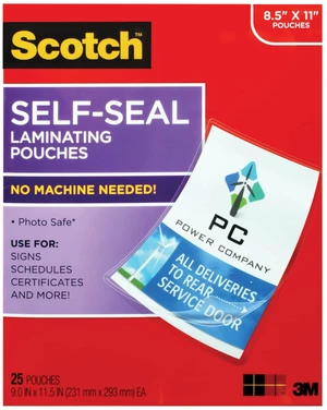 Self-Seal Laminating Pouches, Letter Size 9.0 in x 11.5 in, 25-Pack No Laminator Needed Self-Seal Laminating Pouches, Letter Size 9.0 in x 11.5 in, 25-Pack No Laminator Needed
