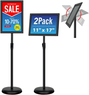 Adjustable Sign Holder Stand - 2Pack 11x17 Inch Pedestal Poster Sign Stand, Heavy Duty Floor Standing Sign Stand Aluminum Snap Open Frame for Church Business Store Sign Holder Stands (Black) Adjustable Sign Holder Stand - 2Pack 11x17 Inch Pedestal Poster Sign Stand, Heavy Duty Floor Standing Sign Stand Aluminum Snap Open Frame for Church Business Store Sign Holder Stands (Black)