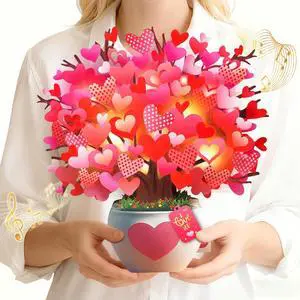 Anniversary Card, Card with Music and Lights, Tree of Hearts Bouquet 3D Card for Women Wife Anniversary Card, Card with Music and Lights, Tree of Hearts Bouquet 3D Card for Women Wife