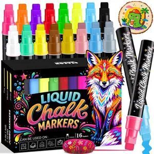 16 Color Jumbo Liquid Chalk Markers - Wet Erase Window Chalk Markers with 10mm 3 in 1 Nib Thick Wide Tips - For Glass, Posters, Windows, Mirror, Chalkboard, Auto 16 Color Jumbo Liquid Chalk Markers - Wet Erase Window Chalk Markers with 10mm 3 in 1 Nib Thick Wide Tips - For Glass, Posters, Windows, Mirror, Chalkboard, Auto