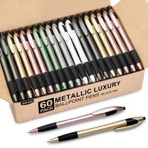Pens Bulk, 60 Pack Gripped Slimster Ballpoint Pens -Luxe Metallic Black Ink 1.0mm No Bleed No Skip Smooth Writing, Aesthetic Office Pens for Teacher Student, Front Desk & Corporate Gifting Pens Bulk, 60 Pack Gripped Slimster Ballpoint Pens -Luxe Metallic Black Ink 1.0mm No Bleed No Skip Smooth Writing, Aesthetic Office Pens for Teacher Student, Front Desk & Corporate Gifting