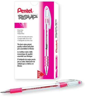 RSVP Ballpoint Pen, (0.7mm) Fine Line, Pink Ink, Box of 12 (BK90-P) RSVP Ballpoint Pen, (0.7mm) Fine Line, Pink Ink, Box of 12 (BK90-P)