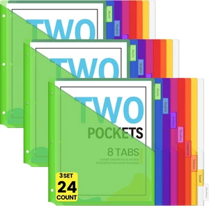 24 Count Dividers with Pockets, Binder Dividers with tabs Binder Dividers for 3 Ring Binders, Binder Divider with Pockets for US Letter Size, Insertable Big Tabs, Multicolor,Set of 3 24 Count Dividers with Pockets, Binder Dividers with tabs Binder Dividers for 3 Ring Binders, Binder Divider with Pockets for US Letter Size, Insertable Big Tabs, Multicolor,Set of 3