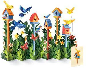 Birdhouse Garden 11" Life-Sized Pop Up Card Includes Greeting Card and Envelope Note Card for Birthday, Spring & More, Gifts for Mom & Her Birdhouse Garden 11" Life-Sized Pop Up Card Includes Greeting Card and Envelope Note Card for Birthday, Spring & More, Gifts for Mom & Her