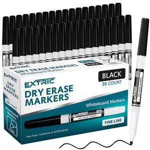 Black Dry Erase Markers Fine Tip 36 PK Whiteboard Markers Use: School, Classrooms, Offices, Color: Vivid Black Ink, Tip Style: Fine Tip, Feature: Low-Odor and Non-Toxic Black Dry Erase Markers Fine Tip 36 PK Whiteboard Markers Use: School, Classrooms, Offices, Color: Vivid Black Ink, Tip Style: Fine Tip, Feature: Low-Odor and Non-Toxic