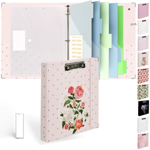 3 Ring Binder 1 inch with Clipboard - Soft Pink Floral Design, Includes Dividers, File Bag & Spine Label - Perfect for Students, Teachers, and Professionals, Holographic Waterproof Film 3 Ring Binder 1 inch with Clipboard - Soft Pink Floral Design, Includes Dividers, File Bag & Spine Label - Perfect for Students, Teachers, and Professionals, Holographic Waterproof Film
