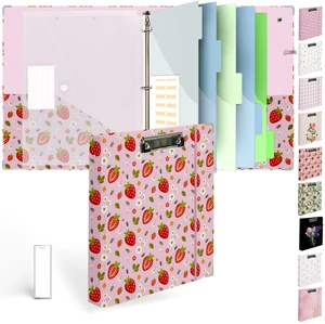 3 Ring Binder 1 inch with Clipboard - Pink Strawberry Design, Includes Dividers, File Bag & Spine Label - Cute and Practical for Students and Organizers, Holographic Waterproof Film 3 Ring Binder 1 inch with Clipboard - Pink Strawberry Design, Includes Dividers, File Bag & Spine Label - Cute and Practical for Students and Organizers, Holographic Waterproof Film