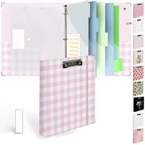 3 Ring Binder 1 inch with Clipboard - Pink & White Grid Design, Includes Dividers, File Bag & Spine Label - Ideal for Students and Professionals, Holographic Waterproof Film 3 Ring Binder 1 inch with Clipboard - Pink & White Grid Design, Includes Dividers, File Bag & Spine Label - Ideal for Students and Professionals, Holographic Waterproof Film