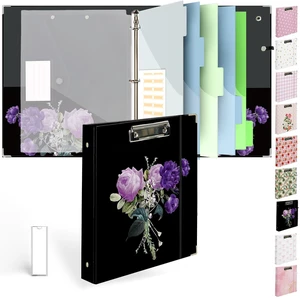 3 Ring Binder 1 inch with Clipboard - Purple Roses Bouquet Design, Includes Dividers, File Bag & Spine Label - Bold and Sophisticated for Office or School, Holographic Waterproof Film 3 Ring Binder 1 inch with Clipboard - Purple Roses Bouquet Design, Includes Dividers, File Bag & Spine Label - Bold and Sophisticated for Office or School, Holographic Waterproof Film