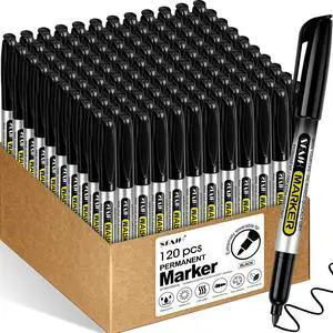 Black Permanent Markers Bulk, 120 Pack Fine Point, Waterproof Smooth 1s Quick Drying, Long-Lasting, Ideal for Office, School, Warehouse, Business, Logistics, Use on Paper Plastic Metal Cardboard Black Permanent Markers Bulk, 120 Pack Fine Point, Waterproof Smooth 1s Quick Drying, Long-Lasting, Ideal for Office, School, Warehouse, Business, Logistics, Use on Paper Plastic Metal Cardboard