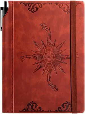 Compass Leather Journal for Men Women, A5 Lined Notebook Writing Gift 288 Pages 100 GSM Acid-free Paper, Bleed-free, Pen holder, Lay Flat, For Daily Writing, Office, Gifting Compass Leather Journal for Men Women, A5 Lined Notebook Writing Gift 288 Pages 100 GSM Acid-free Paper, Bleed-free, Pen holder, Lay Flat, For Daily Writing, Office, Gifting