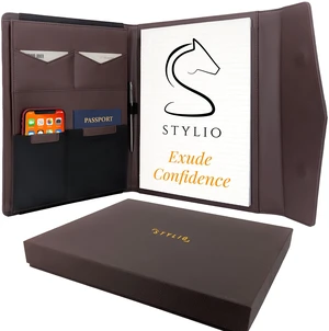 STLYIO Trifold Padfolio - Magnetic Closure. Stretchable Compartment for Tablet, Documents. Elastic Pockets for Phone, Gadgets, Passport, Travel Documents. Letter-Sized Notepad and Gift Box Included STLYIO Trifold Padfolio - Magnetic Closure. Stretchable Compartment for Tablet, Documents. Elastic Pockets for Phone, Gadgets, Passport, Travel Documents. Letter-Sized Notepad and Gift Box Included