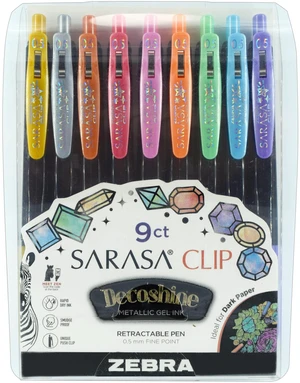 SARASA Clip Retractable Gel Pen, Assorted Metallic Ink, 9-Pack Fine 0.5mm Point Tip, Works Well on Dark Paper, Decoshine, Ideal for Planners and School and Office Supplies (49009) SARASA Clip Retractable Gel Pen, Assorted Metallic Ink, 9-Pack Fine 0.5mm Point Tip, Works Well on Dark Paper, Decoshine, Ideal for Planners and School and Office Supplies (49009)