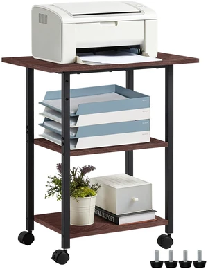 3-Tier Printer Stand, Industrial Rolling Printer Table with Storage Walnut Mobile Printer Cart Holder for Home Office, Lockable Wheels, Open Storage Shelf, Metal frame 3-Tier Printer Stand, Industrial Rolling Printer Table with Storage Walnut Mobile Printer Cart Holder for Home Office, Lockable Wheels, Open Storage Shelf, Metal frame