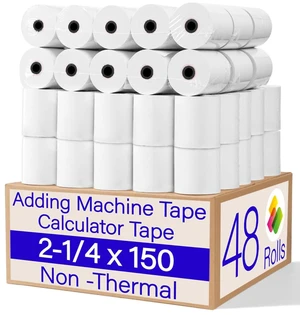 (48 Rolls)2 1/4 in x 150 ft Adding Machine Tape Paper Rolls, for HR-10RC, HR-170RC, HR-200RC, EL-1197PIII, EL-1801V, P23-DHV-3, CP-90A, MP11DX-2, 1280-2 (48 Rolls)2 1/4 in x 150 ft Adding Machine Tape Paper Rolls, for HR-10RC, HR-170RC, HR-200RC, EL-1197PIII, EL-1801V, P23-DHV-3, CP-90A, MP11DX-2, 1280-2
