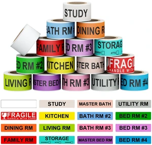 16 Rolls 960 Pcs 1"x4.5" Color Coded Moving Labels Stickers for Boxes with 4 Bedroom Labels - Can Stick on Furniture Directly, NOT Recommended for Rough Surfaces, Such as Carton 16 Rolls 960 Pcs 1"x4.5" Color Coded Moving Labels Stickers for Boxes with 4 Bedroom Labels - Can Stick on Furniture Directly, NOT Recommended for Rough Surfaces, Such as Carton