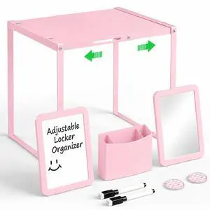 Adjustable Pink Locker Shelf Organizer Kit for School Locker Decor Easy Assembly, Metal Locker Accessories with Shelf, Mirror, Pen Holder, Whiteboard for Home Office Gym, Teacher Supplies Adjustable Pink Locker Shelf Organizer Kit for School Locker Decor Easy Assembly, Metal Locker Accessories with Shelf, Mirror, Pen Holder, Whiteboard for Home Office Gym, Teacher Supplies