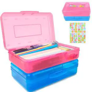 Pink Blue Pencil Case 2 Pack - Large Capacity Plastic Pencil Box Organizer Pink Blue Pencil Case 2 Pack - Large Capacity Plastic Pencil Box Organizer