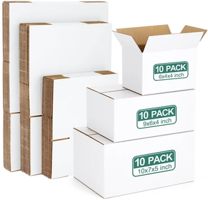 30 Pack Small Shipping Boxes Assorted Sizes, White Corrugated Box Mailers, Cardboard Boxes for Packaging Small Business, Mailing, 6x4x4 & 9x6x4 & 10x7x5 10 PCS Each Small Boxes 30 Pack Small Shipping Boxes Assorted Sizes, White Corrugated Box Mailers, Cardboard Boxes for Packaging Small Business, Mailing, 6x4x4 & 9x6x4 & 10x7x5 10 PCS Each Small Boxes