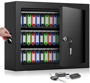 75 Keys Key Lock Box Wall Mount with Color Tags and Numbered Hooks Mechanical Lock, Key Return Drop Slot, Solid Alloy Steel Construction, Key Safe for Home Office Garage Rental Business Use 75 Keys Key Lock Box Wall Mount with Color Tags and Numbered Hooks Mechanical Lock, Key Return Drop Slot, Solid Alloy Steel Construction, Key Safe for Home Office Garage Rental Business Use