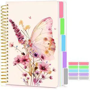 5 Subject Notebook College Ruled 240 Pages, A5(5.8"x8.3") Hardcover Spiral Notebook with Removable Dividers Tabs, Lined Spiral Journal Notebook for Women, Notebooks for Work SchoolButterflyBouquet 5 Subject Notebook College Ruled 240 Pages, A5(5.8"x8.3") Hardcover Spiral Notebook with Removable Dividers Tabs, Lined Spiral Journal Notebook for Women, Notebooks for Work SchoolButterflyBouquet