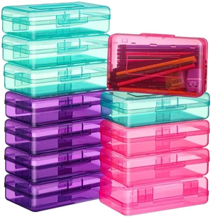 24 Pack Clear Plastic Pencil Box,Turquoise, Purple, Pink Stackable Organizer for School Supplies, Large Case for Crayons Markers, Snap-lid Keeps Stationery Secure, Bulk Set 24 Pack Clear Plastic Pencil Box,Turquoise, Purple, Pink Stackable Organizer for School Supplies, Large Case for Crayons Markers, Snap-lid Keeps Stationery Secure, Bulk Set