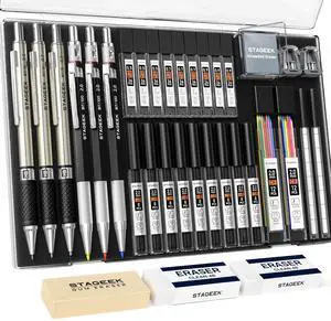 34PCS Mechanical Pencil Set with Case, 0.5, 0.7, 0.9 3PCS 2mm Drawing Pencils with 384PCS Lead Refills (6B 4B 2B HB 2H 4H Color), Erasers, Sharpeners, Artist Pencil for Sketching Drafting 34PCS Mechanical Pencil Set with Case, 0.5, 0.7, 0.9 3PCS 2mm Drawing Pencils with 384PCS Lead Refills (6B 4B 2B HB 2H 4H Color), Erasers, Sharpeners, Artist Pencil for Sketching Drafting