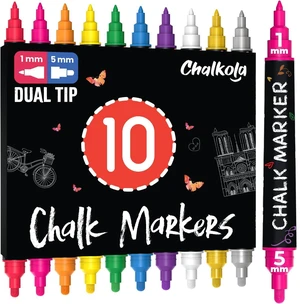 Dual Tip Liquid Chalk Markers for Blackboard, Chalkboard, Window (10 Pack, 1mm+5mm Fine, Bold Tip, w/ Gold Silver) - Wet Erase, Erasable Chalk Pens for Car Windows, Calendar, Glass, Board Dual Tip Liquid Chalk Markers for Blackboard, Chalkboard, Window (10 Pack, 1mm+5mm Fine, Bold Tip, w/ Gold Silver) - Wet Erase, Erasable Chalk Pens for Car Windows, Calendar, Glass, Board