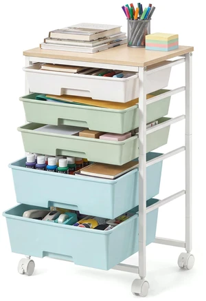 Rolling Cart with Drawers,5 Drawers Storage Cart, Green and White Utility Cart, Craft Organizers and Storage, 15.6 x 11.2 x 24.8 inch, for Classroom, Office, Dorm, Metal, ULRC005C101 Rolling Cart with Drawers,5 Drawers Storage Cart, Green and White Utility Cart, Craft Organizers and Storage, 15.6 x 11.2 x 24.8 inch, for Classroom, Office, Dorm, Metal, ULRC005C101