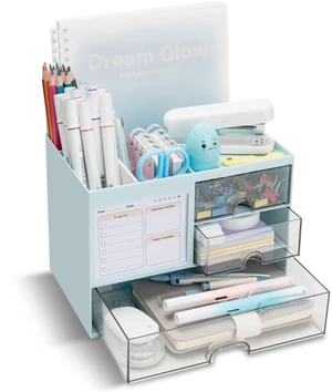 Desk Organizer with 3 Drawer, Multi-Functional Pencil Pen Holder for Desk, Desk Organizers and Storage with 8 Compartments, Desktop Organizer for Office Home Art Supplies (Blue) Desk Organizer with 3 Drawer, Multi-Functional Pencil Pen Holder for Desk, Desk Organizers and Storage with 8 Compartments, Desktop Organizer for Office Home Art Supplies (Blue)