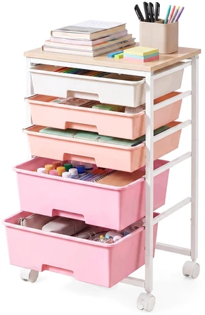 Rolling Cart with Drawers,5 Drawers Storage Cart, Pink Utility Cart, Craft Organizers and Storage, 15.6 x 11.2 x 24.8 inch, for Classroom, Office, Dorm, Metal, ULRC005S101 Rolling Cart with Drawers,5 Drawers Storage Cart, Pink Utility Cart, Craft Organizers and Storage, 15.6 x 11.2 x 24.8 inch, for Classroom, Office, Dorm, Metal, ULRC005S101