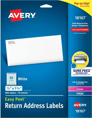 White Return Address Labels | Printable | Sure Feed Technology | Permanent Adhesive | 800 Labels, Pack of 5 White Return Address Labels | Printable | Sure Feed Technology | Permanent Adhesive | 800 Labels, Pack of 5