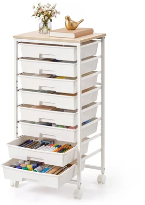 Rolling Cart with Drawers, Craft Organizers and Storage, White Wooden Tabletop, 8 Drawers, Office, Classroom, Craft Room, Dorm, 15.6 x 11.2 x 30.1 in, BENCO Collection ULRC006W101 Rolling Cart with Drawers, Craft Organizers and Storage, White Wooden Tabletop, 8 Drawers, Office, Classroom, Craft Room, Dorm, 15.6 x 11.2 x 30.1 in, BENCO Collection ULRC006W101