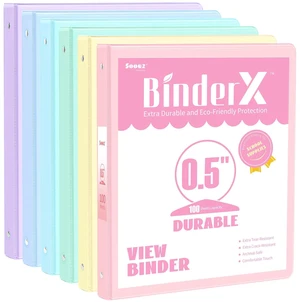 3 Ring Binders 1/2 Inch 6 Pack, 0.5" Three Ring Binder with Pockets Extra Durable, Eco-Friendly, PVC-Free, Reinforced Hinge, 600-Sheet Capacity, Interior Pockets, Customizable, School, Office 3 Ring Binders 1/2 Inch 6 Pack, 0.5" Three Ring Binder with Pockets Extra Durable, Eco-Friendly, PVC-Free, Reinforced Hinge, 600-Sheet Capacity, Interior Pockets, Customizable, School, Office