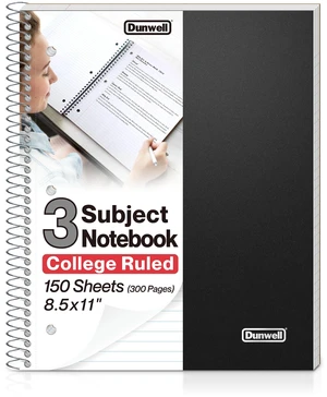 3-Subject Spiral Notebook, College Ruled, 150 Sheets, Black 3 Subject Sections, College Ruled Pages, 150 Sheets, Durable Covers, 3-Hole Punched 3-Subject Spiral Notebook, College Ruled, 150 Sheets, Black 3 Subject Sections, College Ruled Pages, 150 Sheets, Durable Covers, 3-Hole Punched