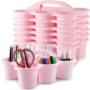 6 Pack Classroom Caddy Organizer with Handle, 6 Compartments, Pink Stackable Plastic Table Caddies, 12x9x3.5 In, caddy Organizer for School Supplies, Crayons, Pencils, Crafts and Drink Cups 6 Pack Classroom Caddy Organizer with Handle, 6 Compartments, Pink Stackable Plastic Table Caddies, 12x9x3.5 In, caddy Organizer for School Supplies, Crayons, Pencils, Crafts and Drink Cups
