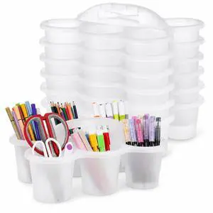 6 Pack Classroom Caddy Organizer with Handle, 6 Compartments, Clear Stackable Plastic Table Caddies, 12x9x3.5 In, caddy Organizer for School Supplies, Crayons, Pencils, Crafts and Drink Cups 6 Pack Classroom Caddy Organizer with Handle, 6 Compartments, Clear Stackable Plastic Table Caddies, 12x9x3.5 In, caddy Organizer for School Supplies, Crayons, Pencils, Crafts and Drink Cups
