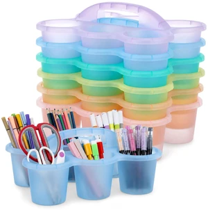 6 Pack Classroom Caddy Organizer with Handle, 6 Compartments, Colorful Clear 6 Pack Classroom Caddy Organizer with Handle, 6 Compartments, Colorful Clear