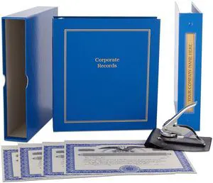 Corporate Kit (Blue) - Binder, Slipcase, Minutes & Bylaws, Stock Certificates, Index Tabs & Metal Corporate Seal Corporate Kit (Blue) - Binder, Slipcase, Minutes & Bylaws, Stock Certificates, Index Tabs & Metal Corporate Seal