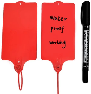 100 Plastic Shipping Tags - Waterproof, Writable, Hanging Tags with One Red Marker Pen 100 Plastic Shipping Tags - Waterproof, Writable, Hanging Tags with One Red Marker Pen