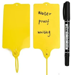 100 Plastic Shipping Tags - Waterproof, Writable, Hanging Tags with One Yellow Marker Pen 100 Plastic Shipping Tags - Waterproof, Writable, Hanging Tags with One Yellow Marker Pen