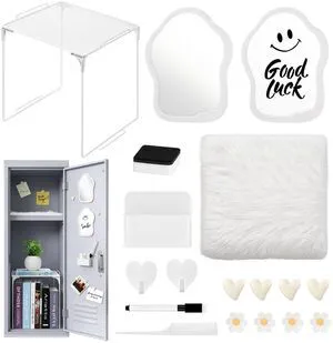 18PCS Locker Accessories for Girls, Lockers Decor for School, White Includes a metal mesh shelf, whiteboard, magnetic mirror, comb, arker holders, plush rug and magnets for locker organizer 18PCS Locker Accessories for Girls, Lockers Decor for School, White Includes a metal mesh shelf, whiteboard, magnetic mirror, comb, arker holders, plush rug and magnets for locker organizer