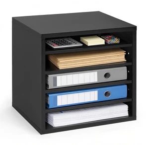Literature Organizer, 5 Compartments Office Mailbox with Adjustable Shelves, Wooden Mailbox Sorter with MDF, Countertop Office Home Classroom Storage Organizer for File, Document, Paper, Black Literature Organizer, 5 Compartments Office Mailbox with Adjustable Shelves, Wooden Mailbox Sorter with MDF, Countertop Office Home Classroom Storage Organizer for File, Document, Paper, Black