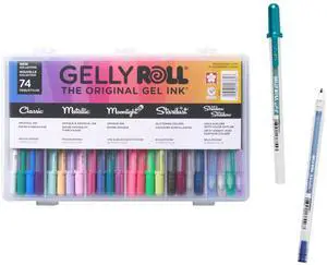Gelly Roll Gel Pens Gift Set, Assorted Colors, 74 Pack Glitter & Metallic Special Effects Pens, Great Gift for Journaling, Art, Coloring, Lettering & Drawing, Storage Case Gelly Roll Gel Pens Gift Set, Assorted Colors, 74 Pack Glitter & Metallic Special Effects Pens, Great Gift for Journaling, Art, Coloring, Lettering & Drawing, Storage Case