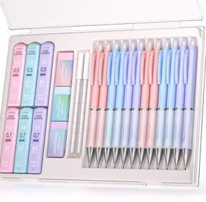Pastel Mechanical Pencil Set, 0.5mm & 0.7mm Point, Pack of 12 720 HB/2B Leads, 3 Erasers+18 Refills, Storage Case, Cute Pink/Purple/Blue Barrels, Rubber Grip, for Notes & Drawing Pastel Mechanical Pencil Set, 0.5mm & 0.7mm Point, Pack of 12 720 HB/2B Leads, 3 Erasers+18 Refills, Storage Case, Cute Pink/Purple/Blue Barrels, Rubber Grip, for Notes & Drawing